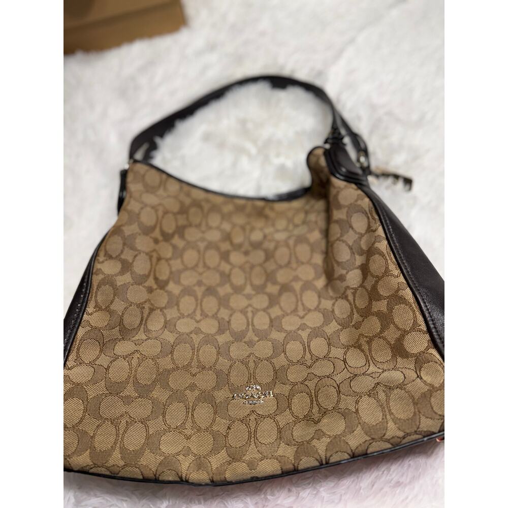 Coach Signature Canvas Large Hobo Shoulder Bag Brown Leather Trim Y2K